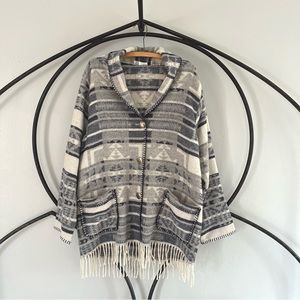 Rhonda Stark Cowgirl Western Blue, Gray, White Car Coat - Fringe Sweater Jacket